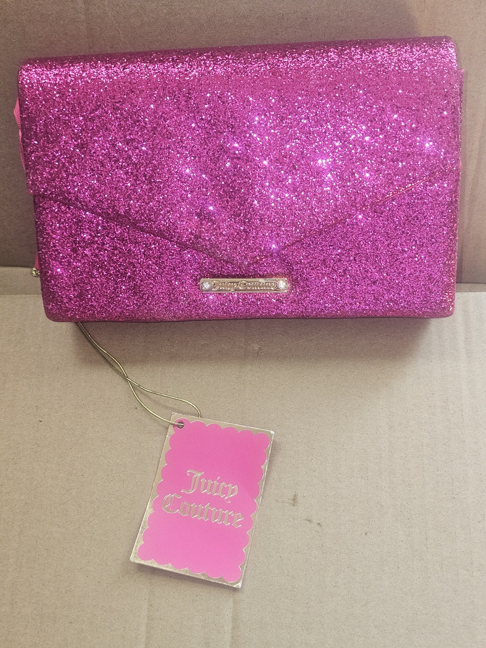 Juicy Couture Pink Glitter Envelope Clutch